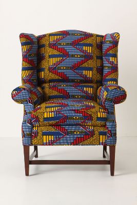 Josef Wingback Chair, Blue Zigzag