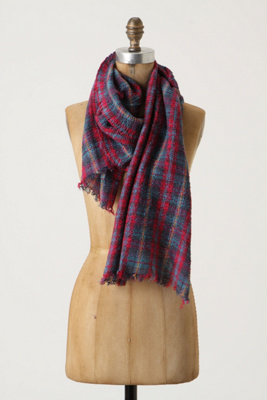 Furrowed Plaid Scarf - Anthropologie.com :  wool pink puckered teal