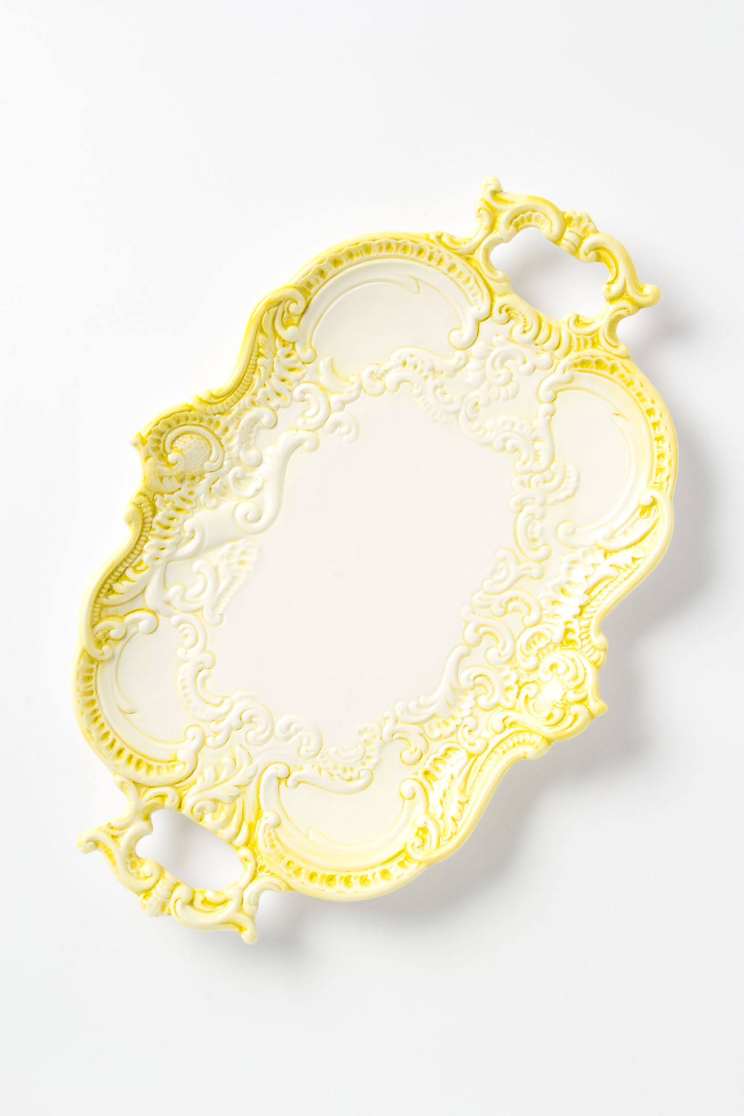 Patterned yellow and white serving platter