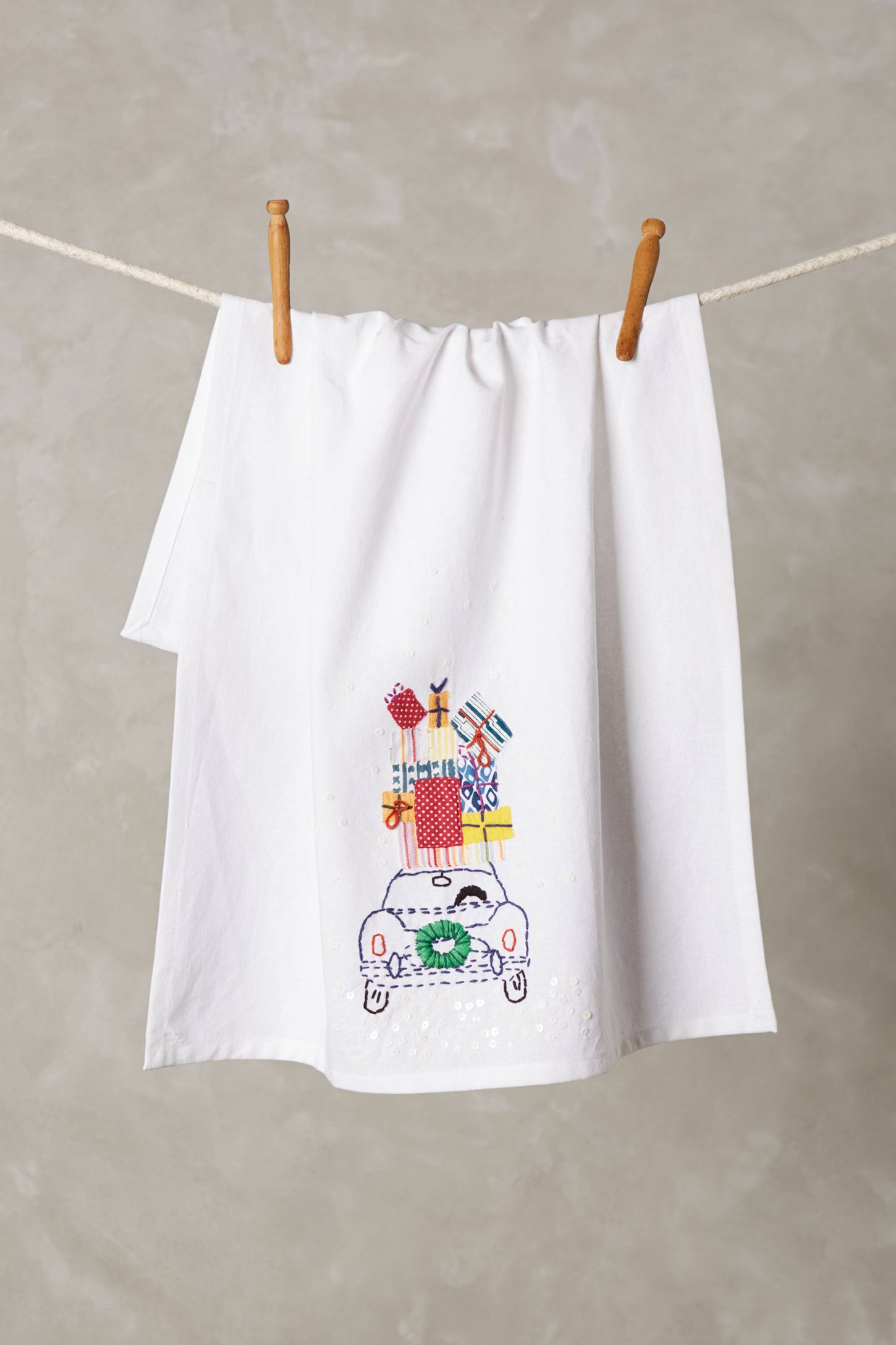 Hand-Embroidered Holiday Dishtowel