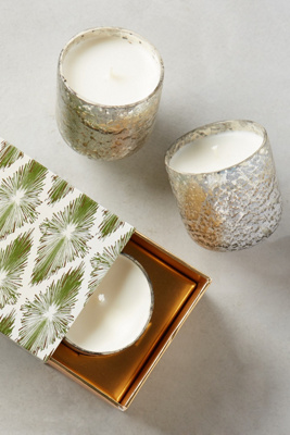 Sanded Mercury Glass Votive Candle Set