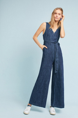 pilcro belted denim jumpsuit