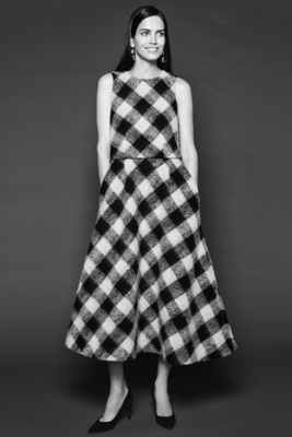 Checkered Wool Midi Dress