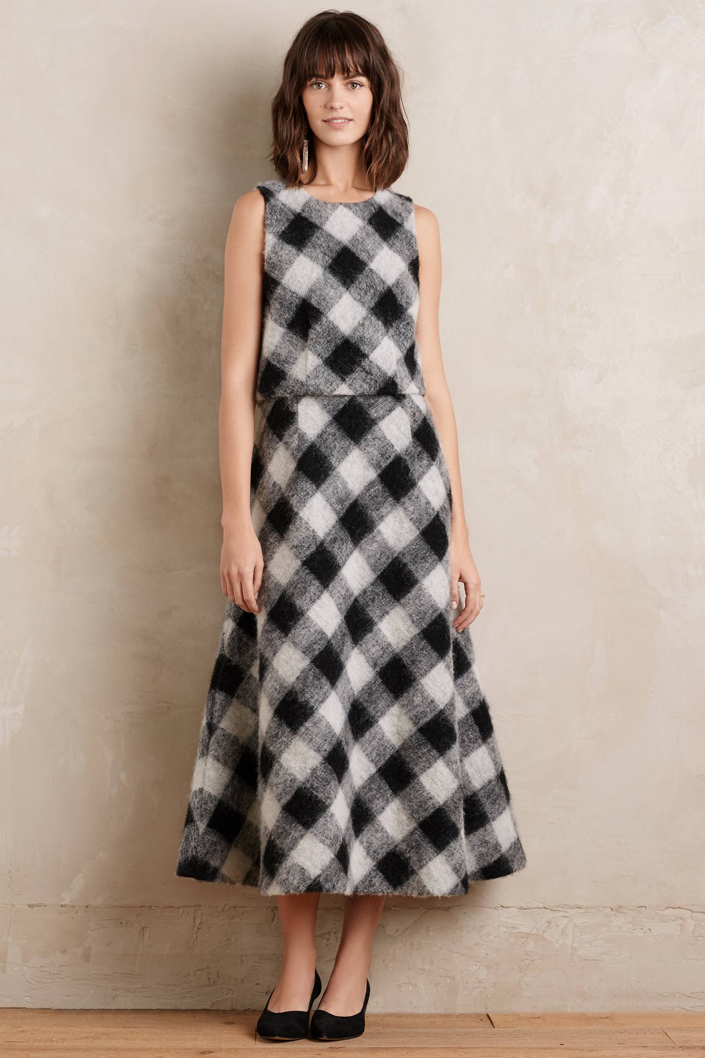 Checkered Wool Midi Dress