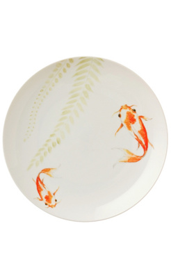 koi in a fountain dessert plates, gold