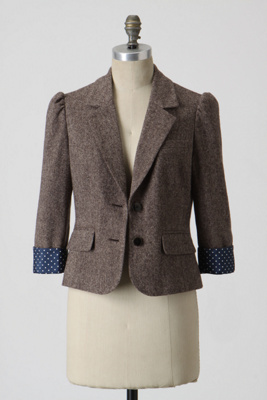 Schoolboy Blazer : puffed sleeves button front blazer polka dot