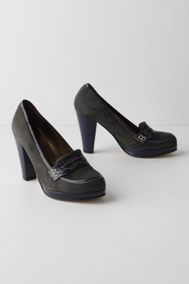 Lifted Loafers - Anthropologie.com : penny loafers heels grey patent