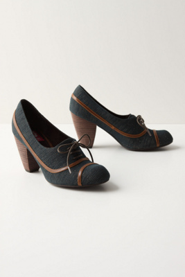 Moored Oxfords - Anthropologie.com : cone heel piping lace up metallic