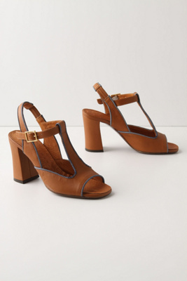 Dungaree T-Straps - Anthropologie.com :  piping leather umber denim