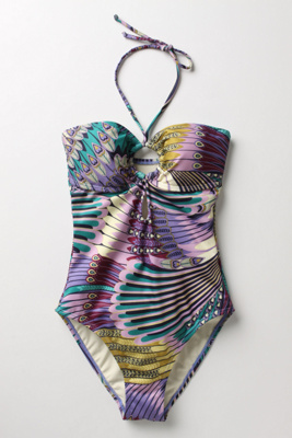 Pavo Maillot - Anthropologie.com :  peacock feathery halter maillot