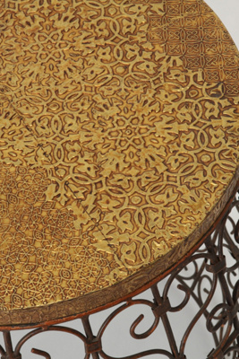 Oriental Turkish Tray Table & Embossed Brass Side Table from