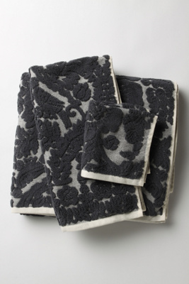 Charcoal Damask Towels  - Anthropologie :  damask towels charcoal anthropologie