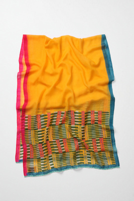 Bordered Bars Scarf, Gold - Anthropologie.com :  wool stripes colorful scarf