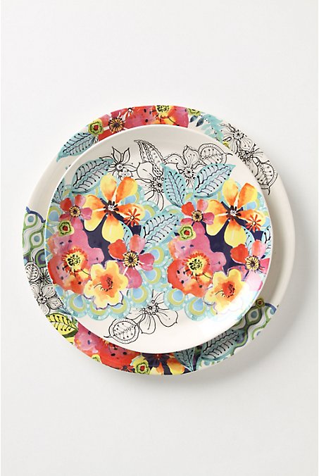 Multi colored floral plates