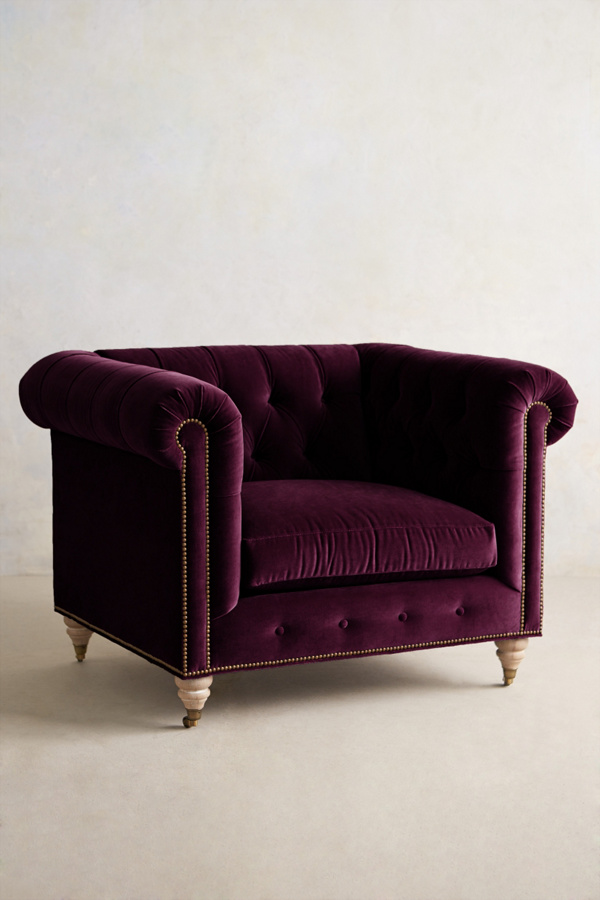 Velvet Grand Lyre Chesterfield Sofa, Wilcox Anthropologie