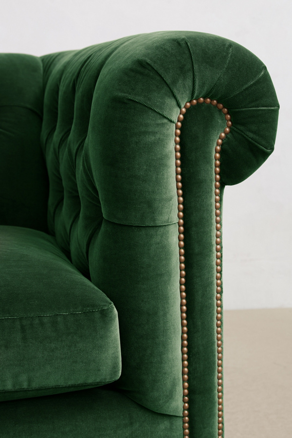 Velvet Lyre Chesterfield Petite Sofa, Hickory | Anthropologie