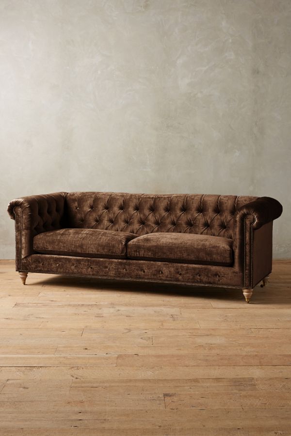Slub Velvet Lyre Chesterfield Sofa, Wilcox Anthropologie