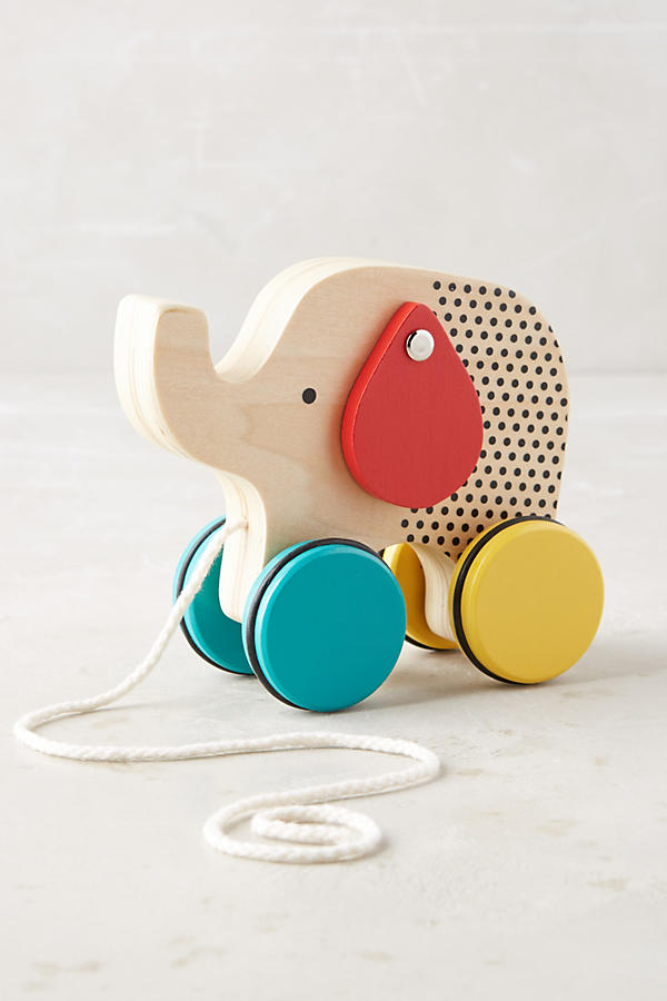 Slide View: 1: Wooden Elephant Pull Toy