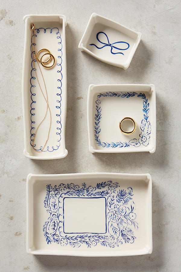 Slide View: 1: Indigo Illustration Trinket Dish