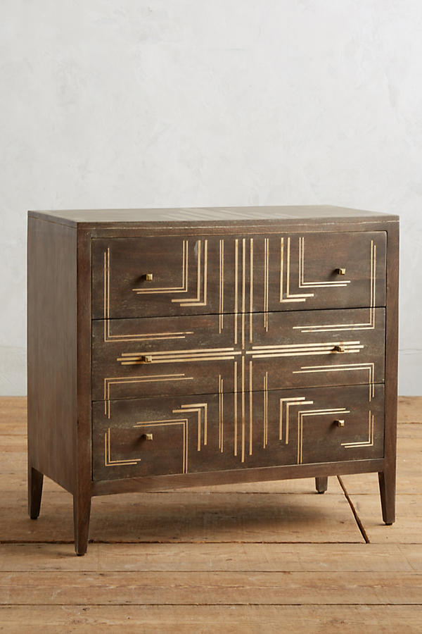 Slide View: 1: Geo Brass Inlay Three-Drawer Dresser