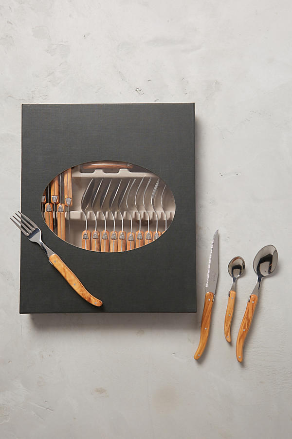 Slide View: 1: Olive Wood Laguiole Flatware Collection