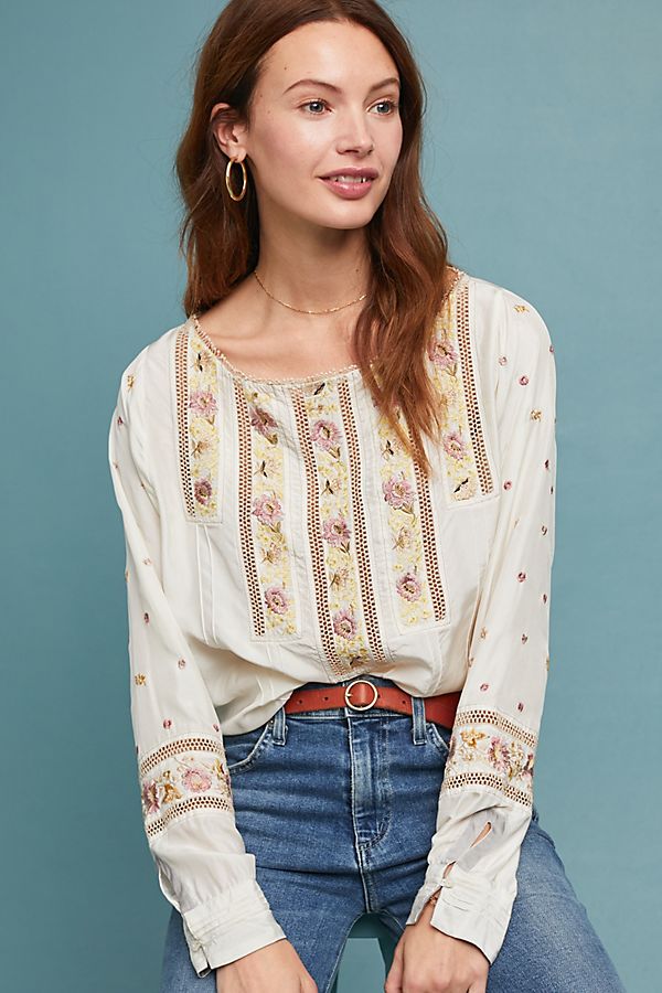 Slide View: 1: Esme Silk Peasant Top