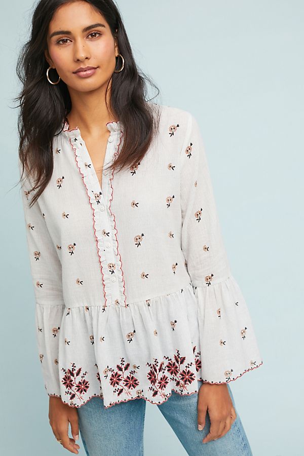 Slide View: 1: Breanna Embroidered Peasant Top