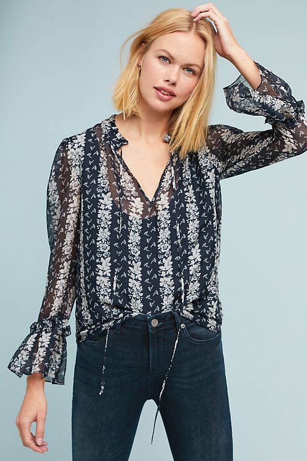Slide View: 1: Shoshanna Striped Silk Blouse
