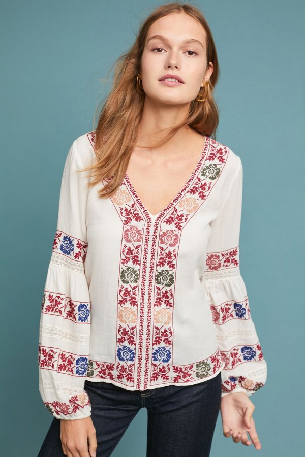 Amity Embroidered Peasant Top | Anthropologie