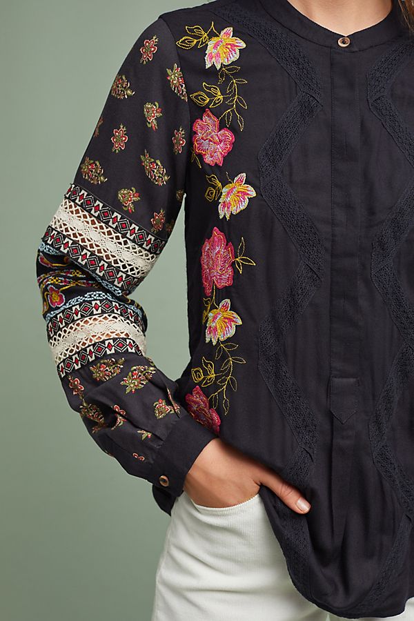 Winona Floral Embroidered Blouse | Anthropologie