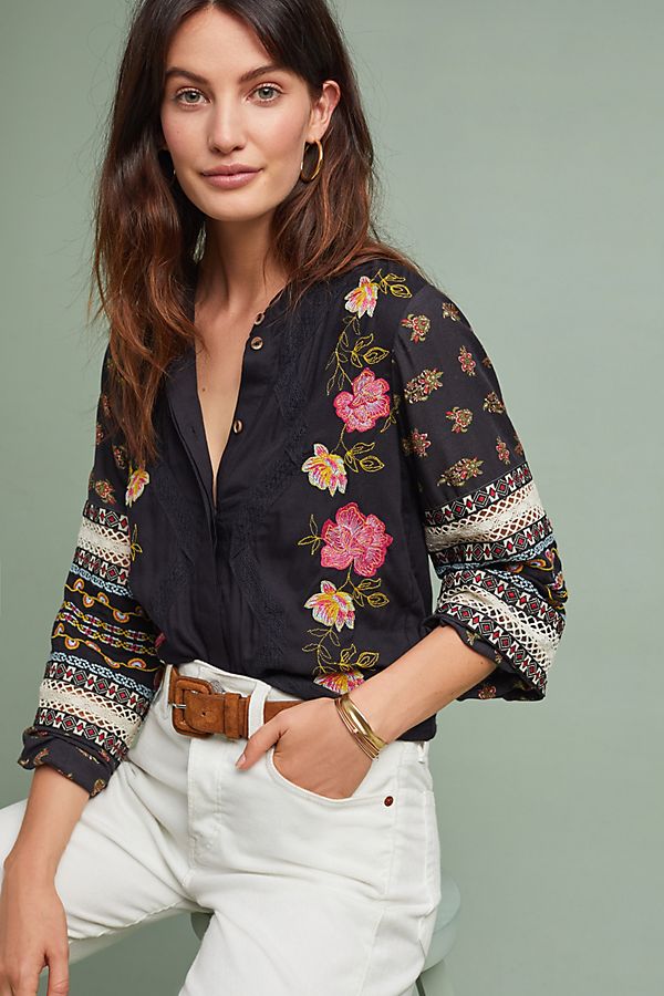 Winona Floral Embroidered Blouse | Anthropologie