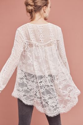 Scalloped Lace Henley | Anthropologie