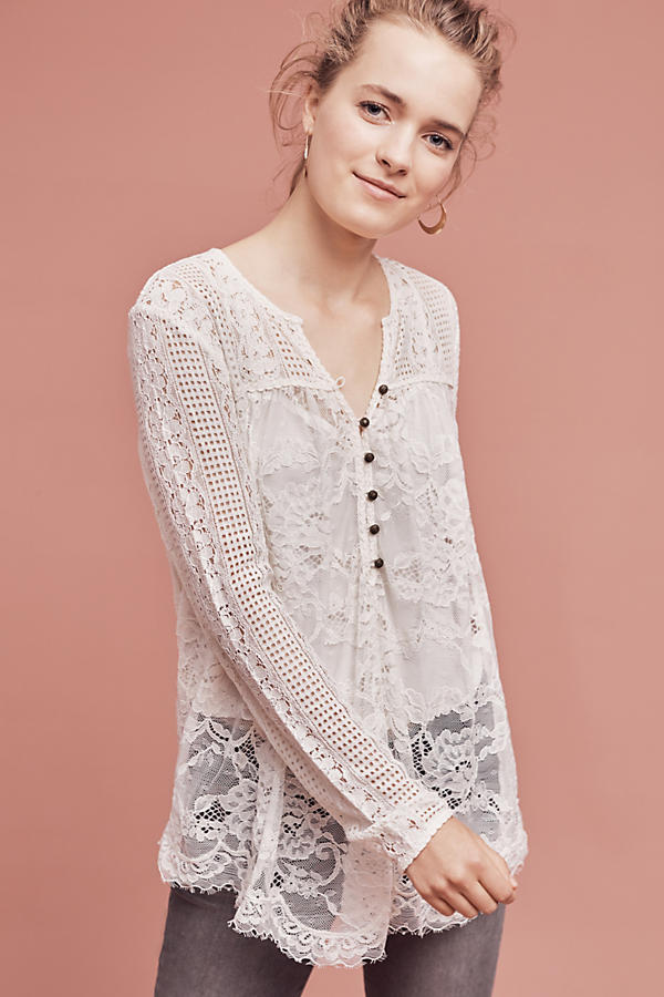 Scalloped Lace Henley | Anthropologie