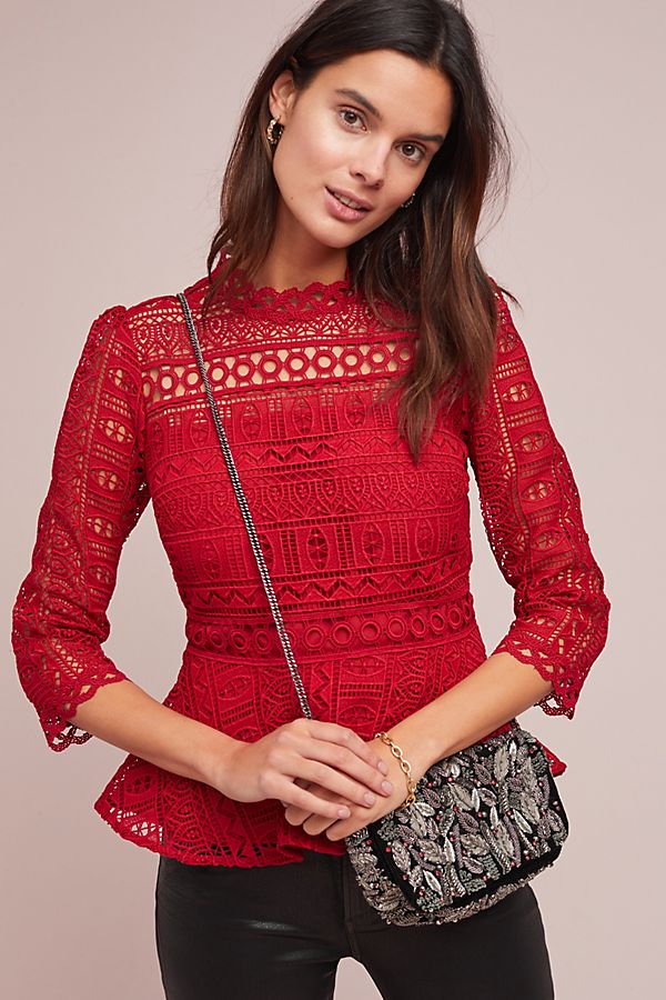 Slide View: 1: Lace Peplum Top