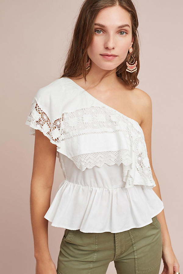 Slide View: 1: Ceri One-Shoulder Lace Top