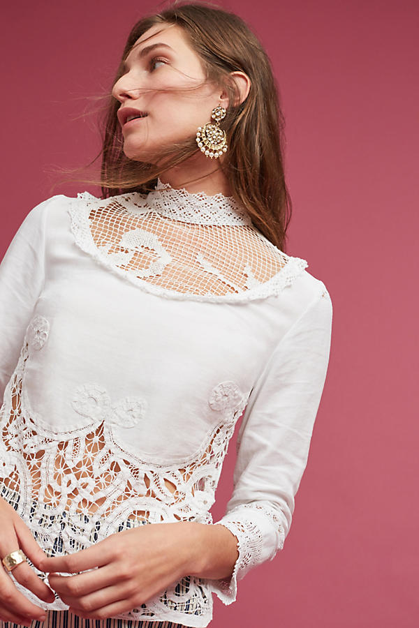 Slide View: 1: Gwen Mock Neck Lace Top