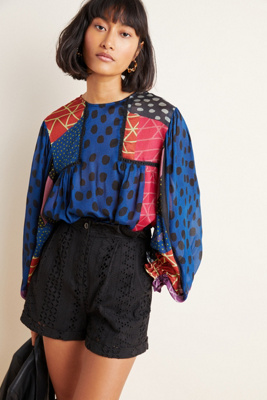 Bl-nk Miranda Peasant Blouse In Blue