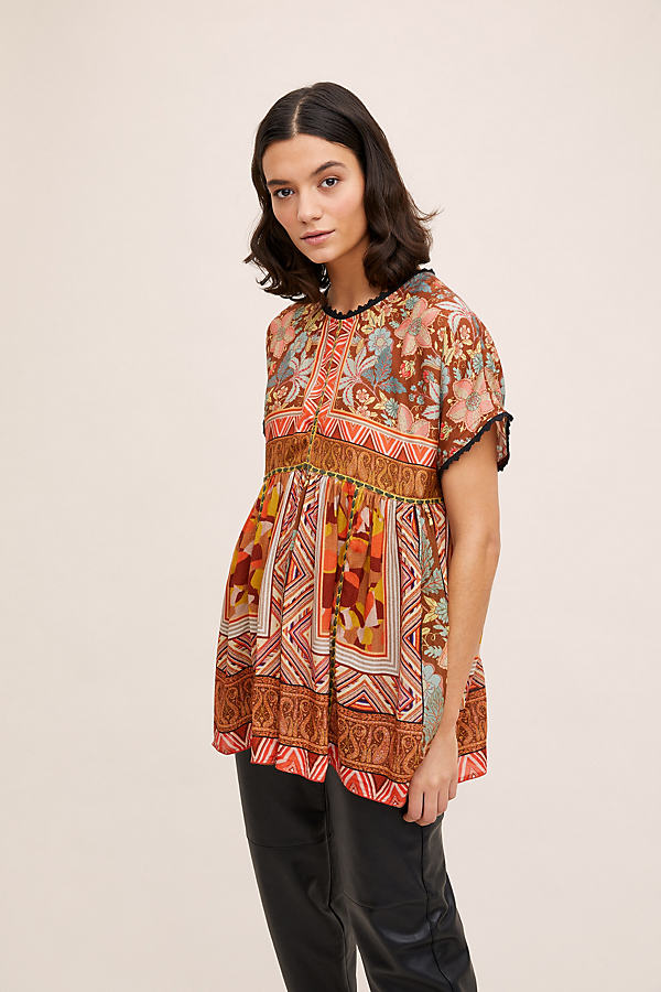 Bl-nk Tile-print Peasant Blouse In Assorted