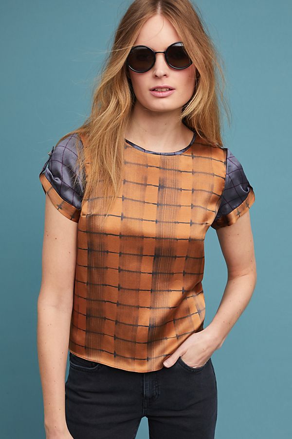Slide View: 1: Plaid Silk Blouse