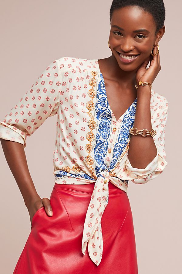 Slide View: 1: Elan Scarf-Printed Blouse