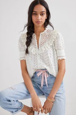 ANTHROPOLOGIE Love the Label Dreamer Ruffled Eyelet outlet Blouse