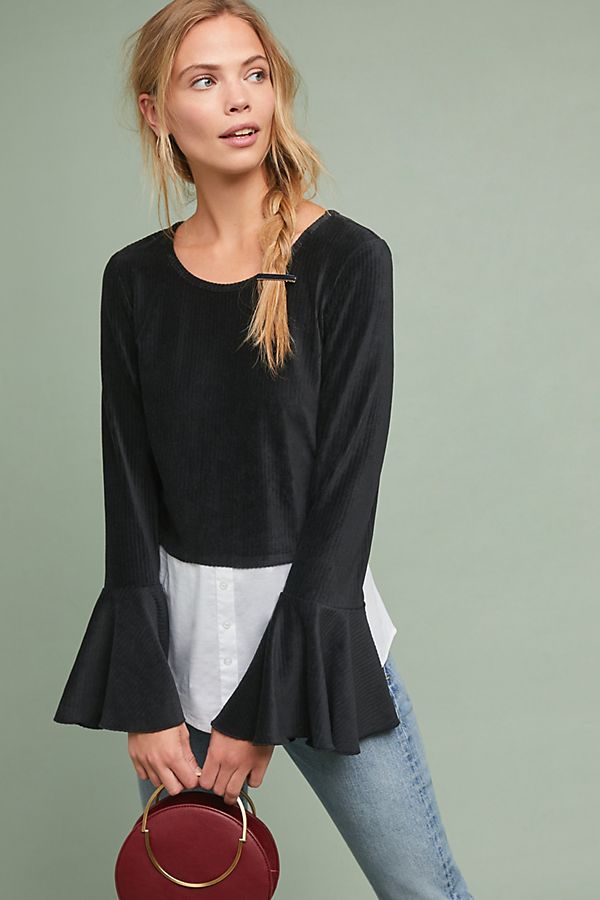 Slide View: 1: Bell-Sleeved Velvet Top