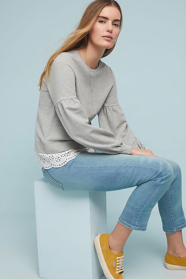 Slide View: 1: Eyelet Layered Sweatshirt