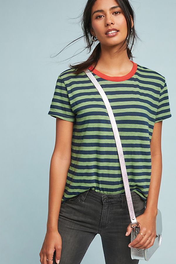 Slide View: 1: Peace Striped Ringer Tee