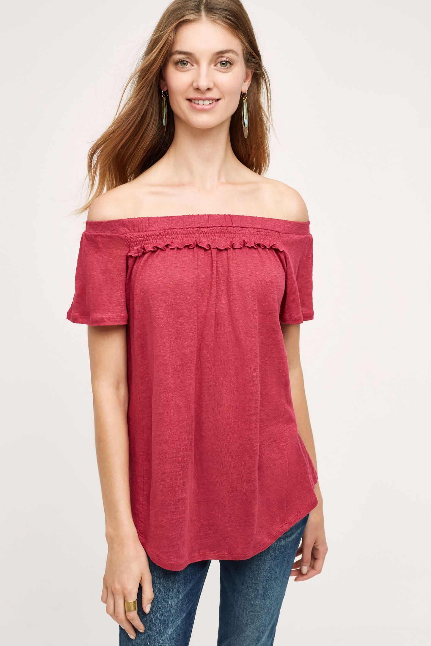 Linen Off-The-Shoulder Tee | Anthropologie