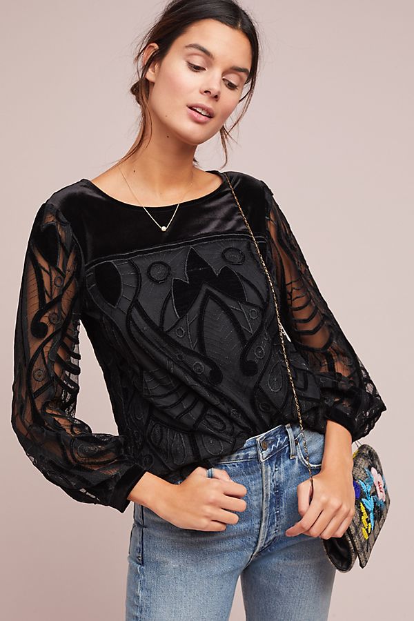 Slide View: 1: Velvet Patterned Top