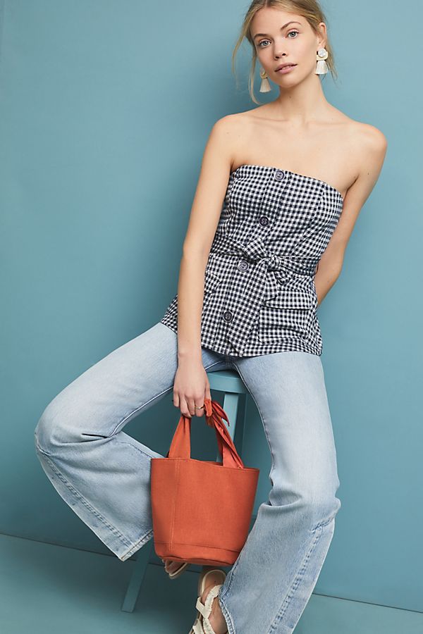 Slide View: 1: Strapless Gingham Top