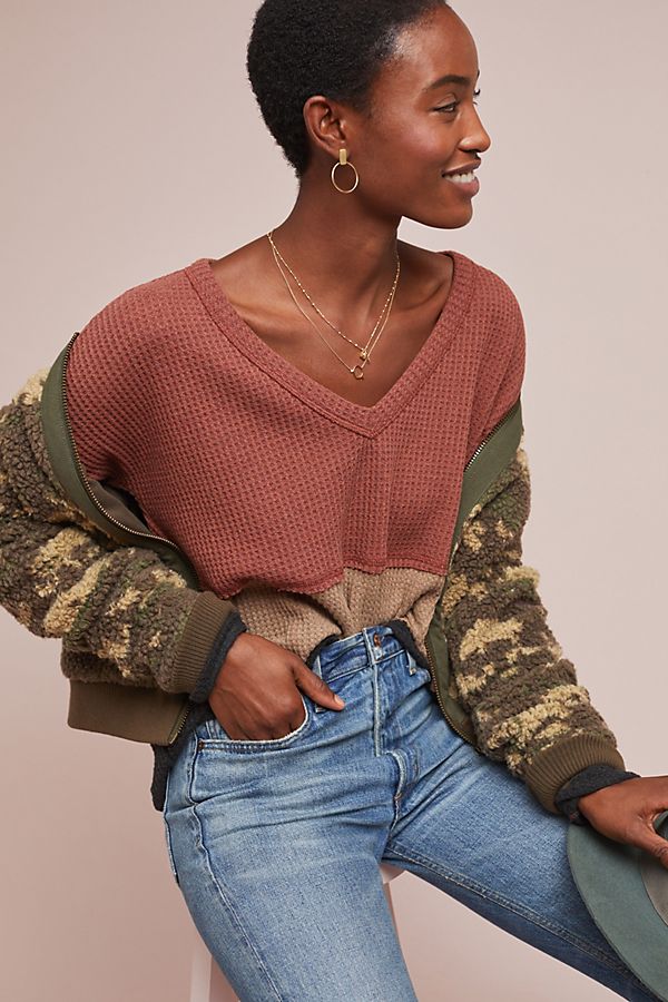 Slide View: 3: Colorblocked Waffle Top