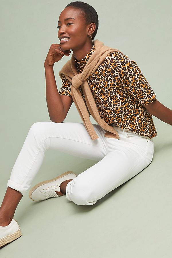 Slide View: 1: Leopard Short-Sleeved Turtleneck