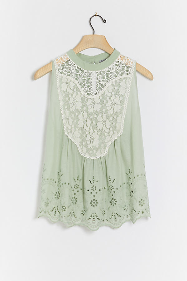 Bl-nk Rayna Eyelet And Lace-detailed Top In Mint